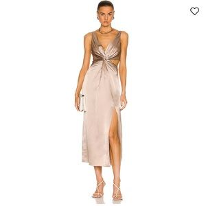 NICHOLAS Satin Twist Midi Dress in Champagne